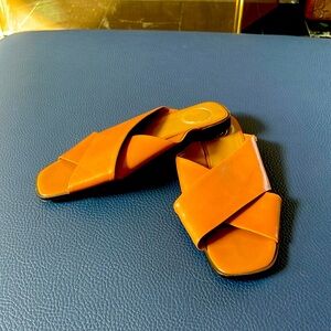Sam Edelman Brown Leather Criss Cross Slide Sandals Size 8 EUC